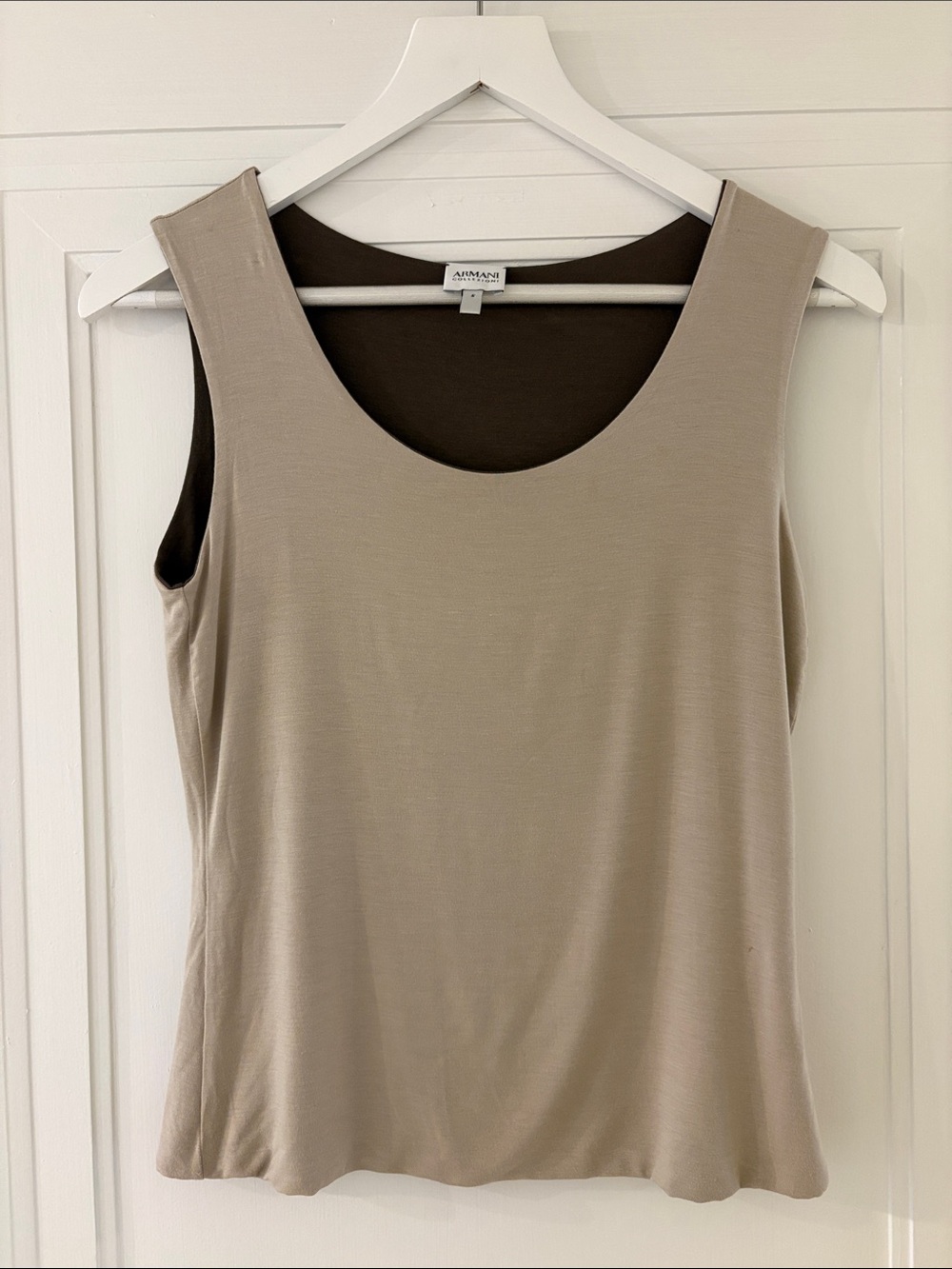 Armani Collezioni Beige Reversible Scoop-Neck Tank with Chocolate Lining